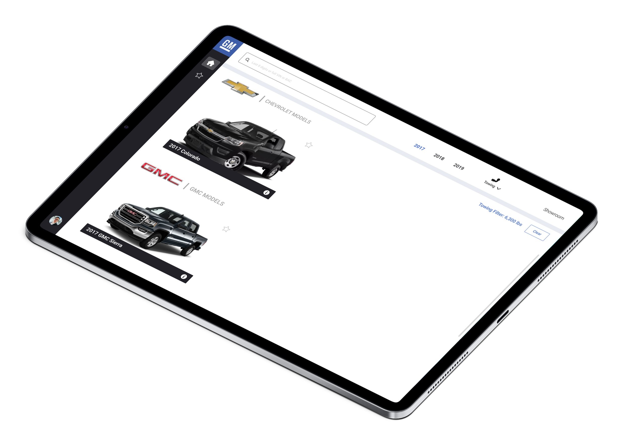 A tablet laying flat showcasing the towing results in the application