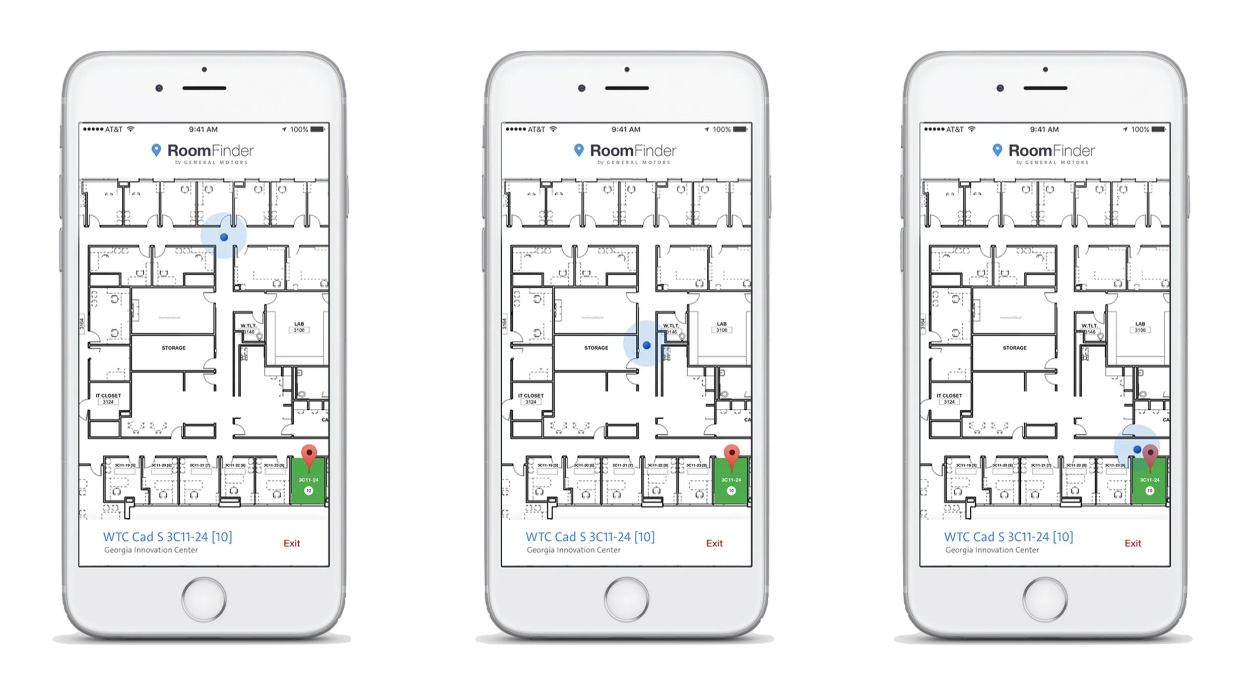 Group of 3 iPhone mock-up showing GPS functionality
