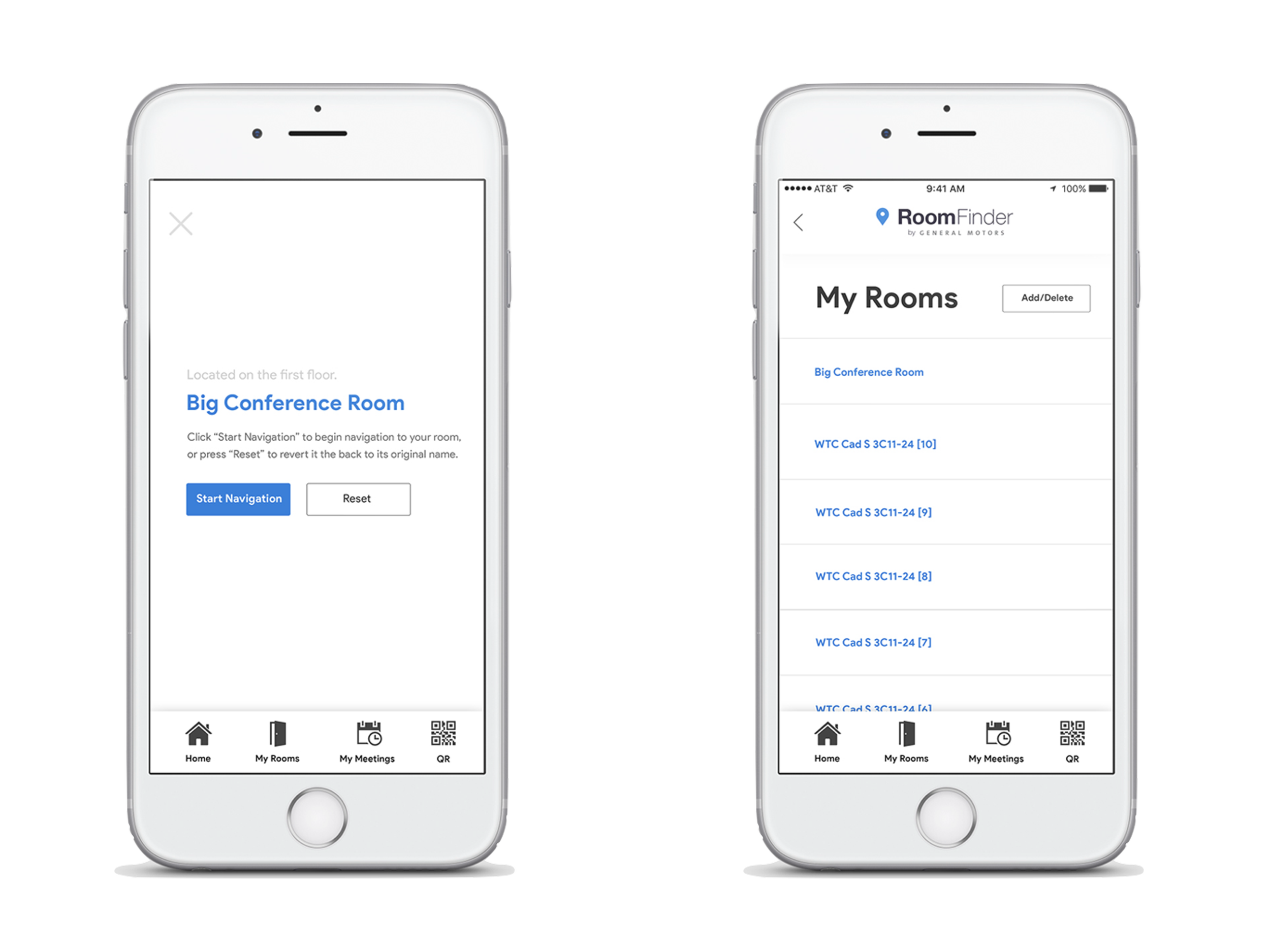 Pair of 2 iPhone mock-ups showing room customization functionality