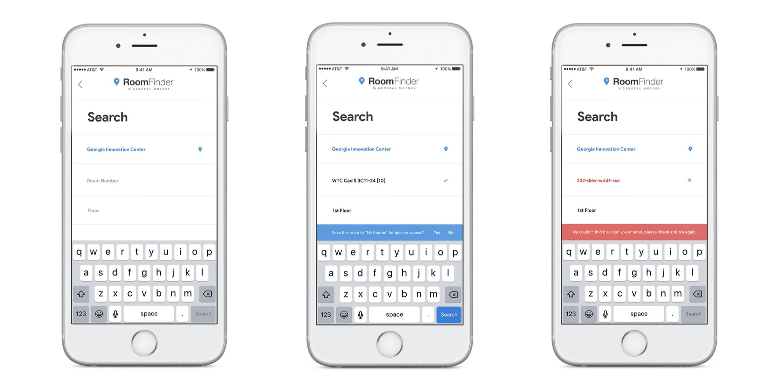 Group of 3 iPhone mock-up showing search functionality