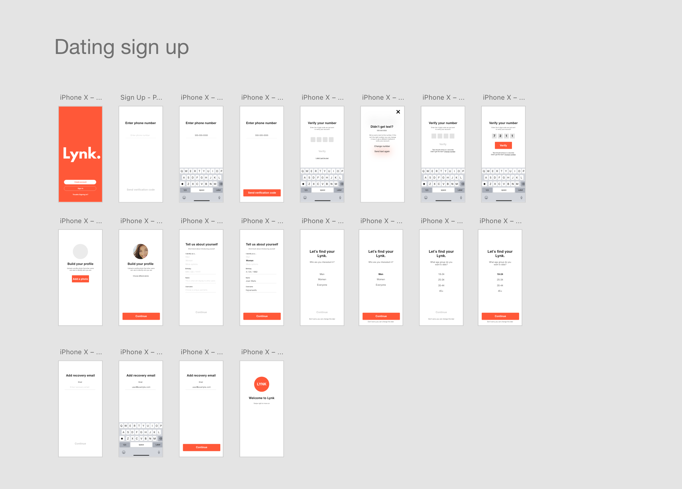 Design mock-ups of Lynk's first sign up flow