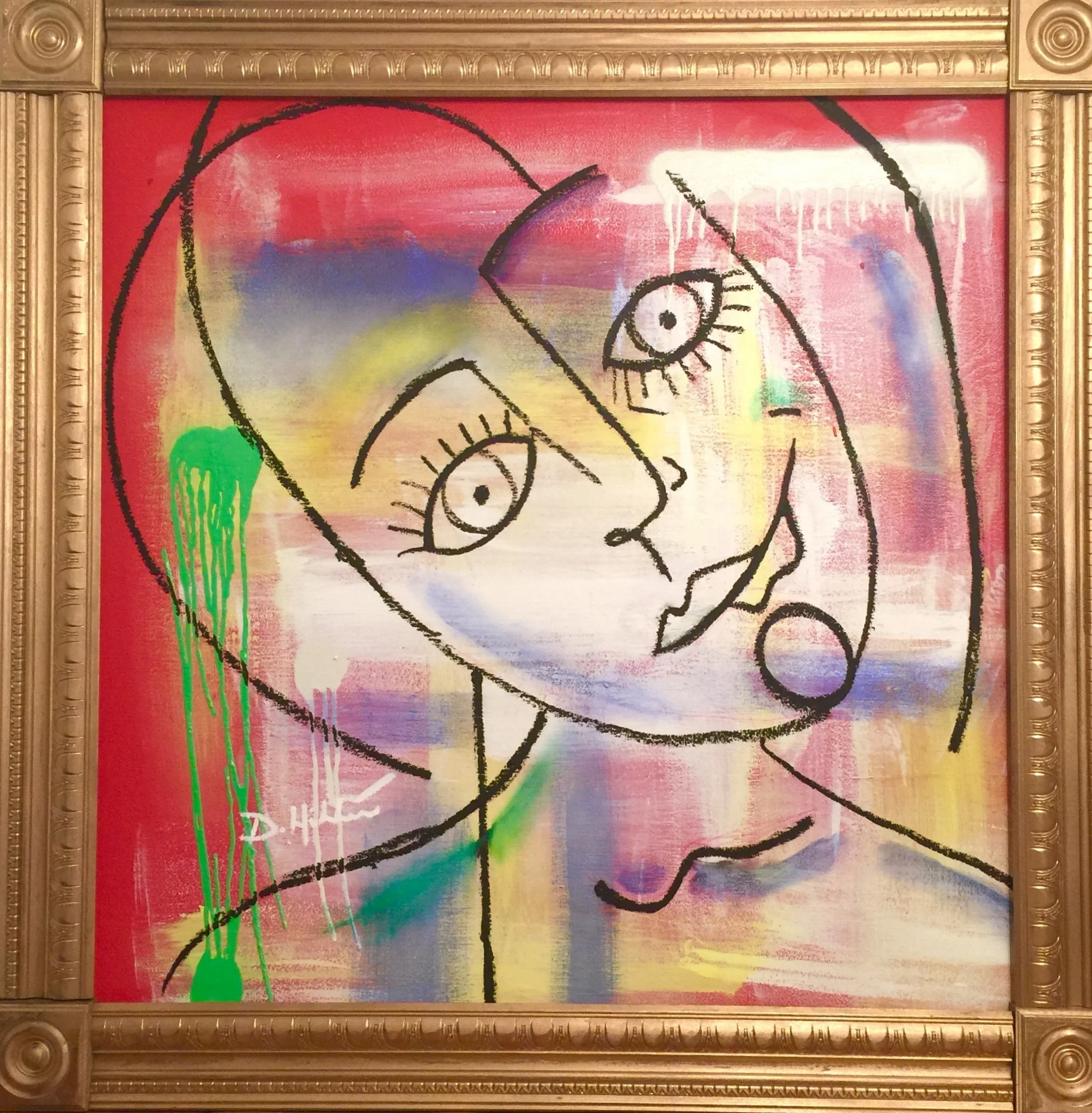 Unbreakable Smile Cubist expression of "Unbreakable Smile", 2015. Arylic, Spray Paint, Crayon, Oil Pigment Stick on Pine Plywood. 48 x 48 in.