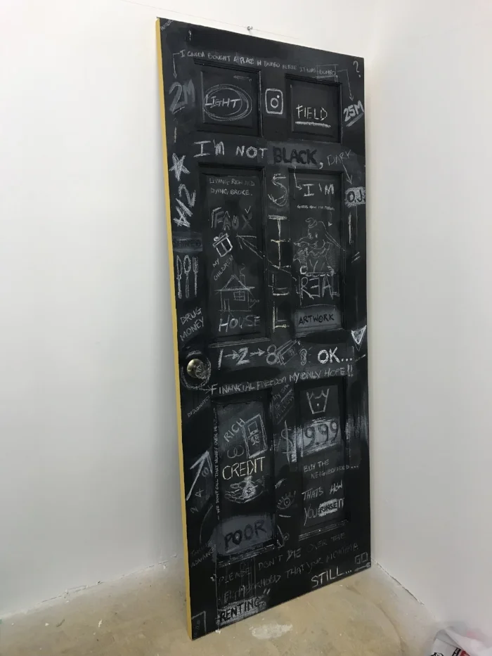 28”x80”- acrylic, ink, aerosol, crayon on wooden door