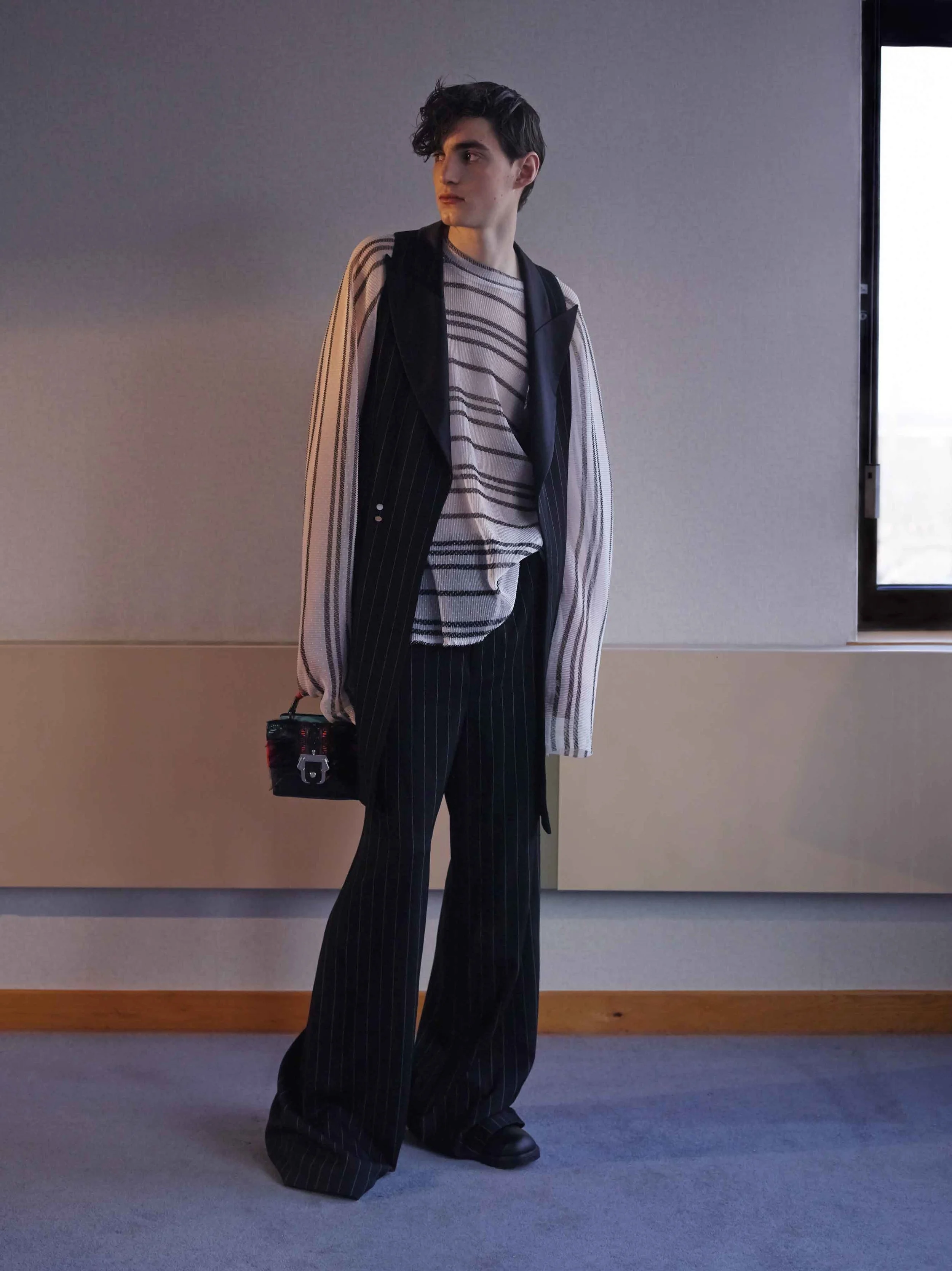 Waist Coat by Ed Lee Top by Xander Zhou Trousers by Ed Lee Bag by Paula Cademartori Shoes Rory Parnell Mooney