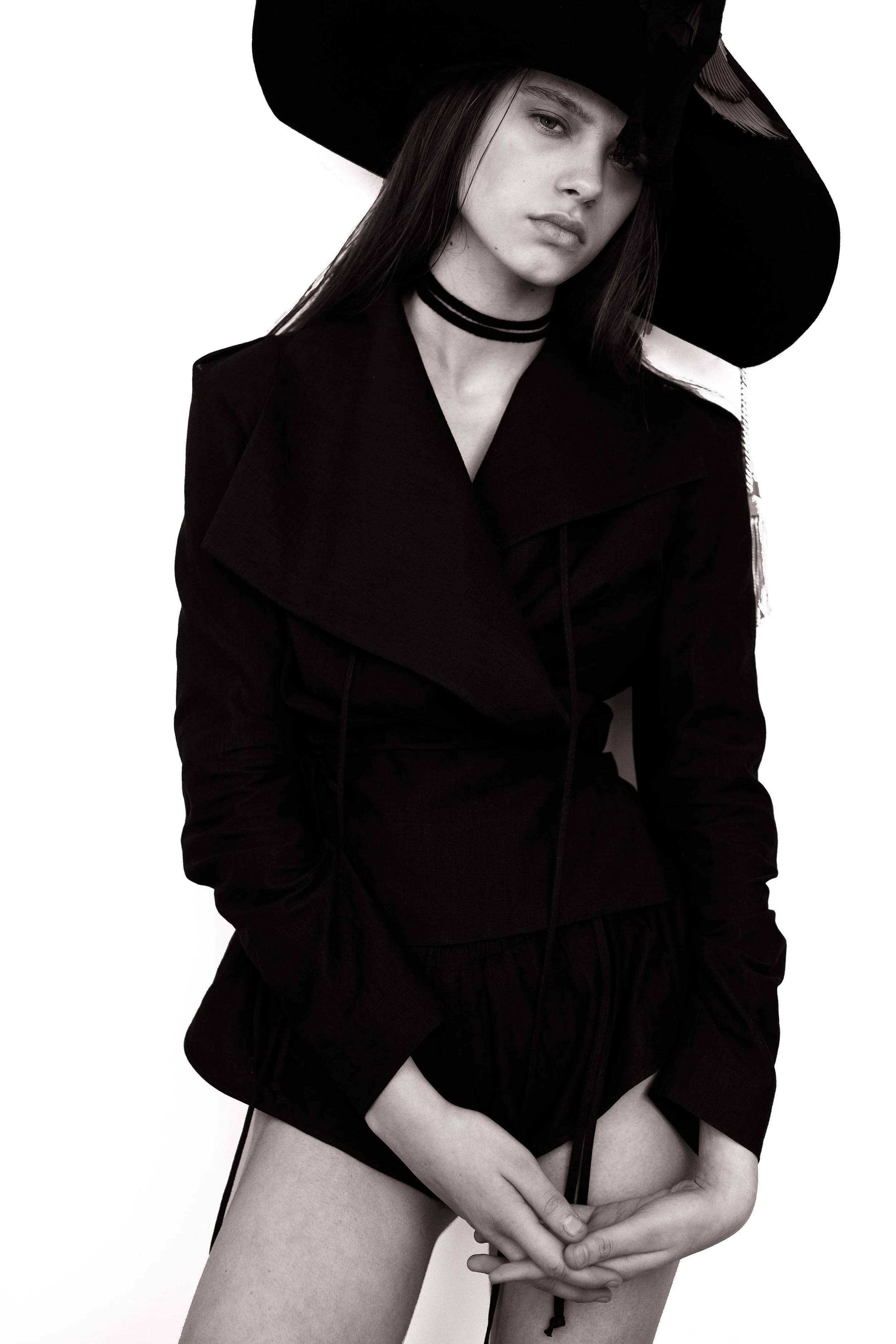 Choker custom made by Stylist Hat, Top and Shorts by Vivienne Westwood Red Label 