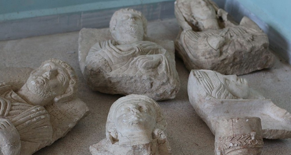 The ancient statues before they were destroyed by Islamic State militants in the Syrian city of Palmyra on July 2, 2015.