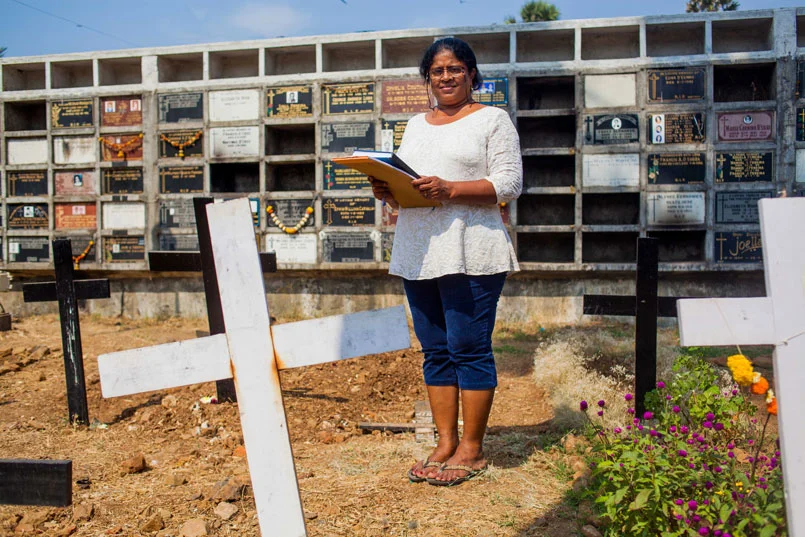 ' The Business of Death ' featured in ' Bandra ' Motherland Issue #14. Thelma Poojari, Assistant clerk at St. Andrew's Church. Photo by Karen Dias