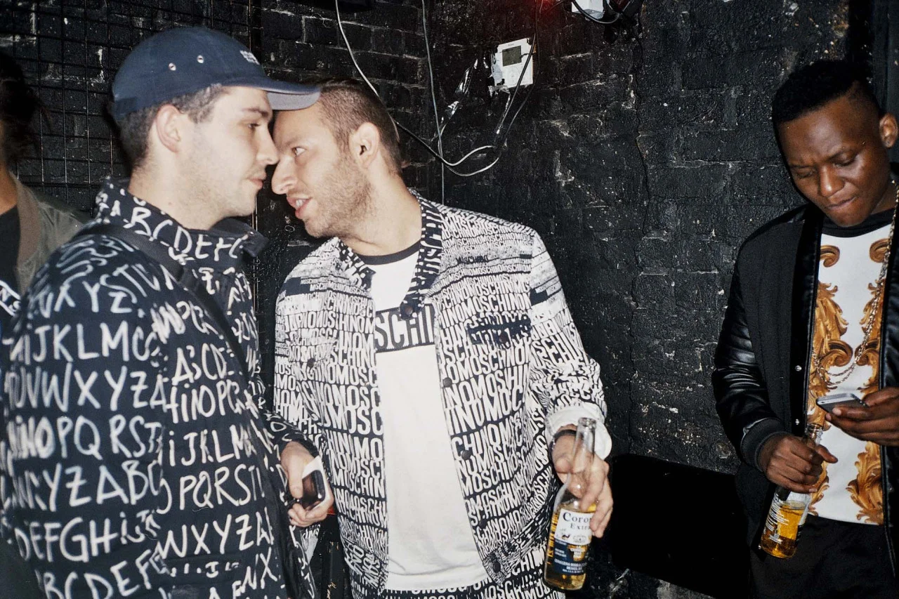 Co-founder of Wavey Garms, Andres Branco with Saul Milton at Wavey Garms' launch party night in Dalston