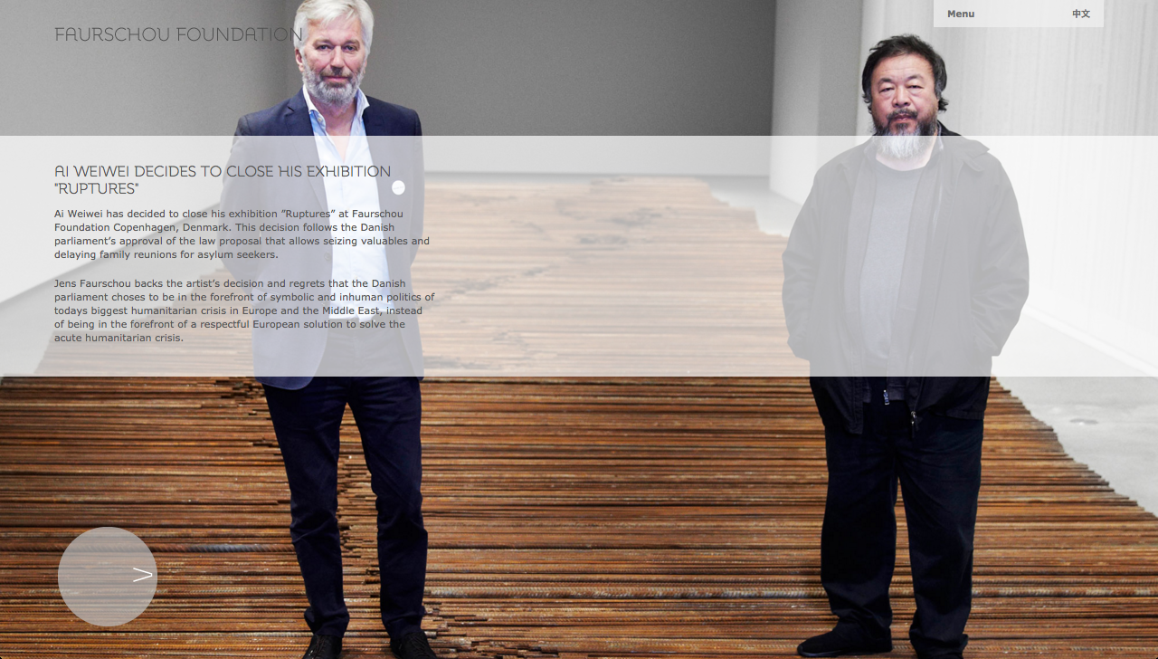 Exhibition closure announcement from Faurschou Gallery in Copenhagen