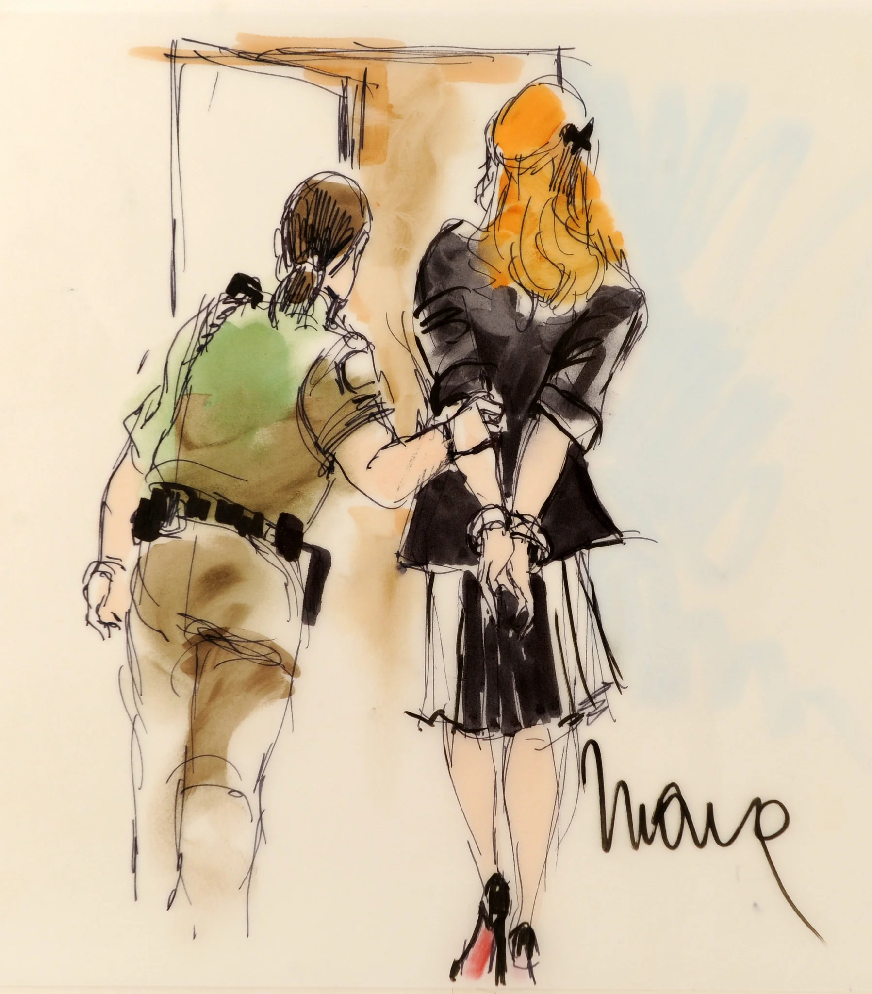 A courtroom sketch of the Lindsay Lohan hearing at the Beverly Hills courthouse in Beverly Hills, 2010.