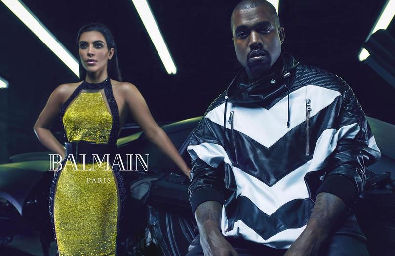 Kim Kardashian and Kanye West in Balmain Srping/Summer 2015 ad campaign. Photography by Mario Sorrenti.