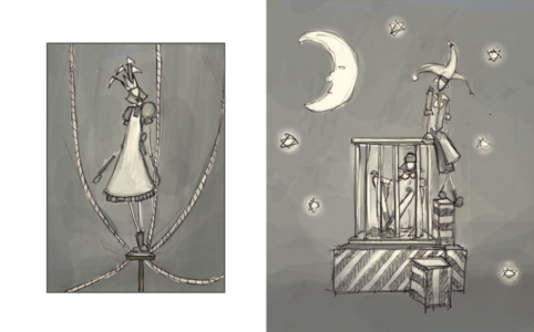 First draft sketches for ' Look Not With Eyes ' storyboard by Benjamin Thapa