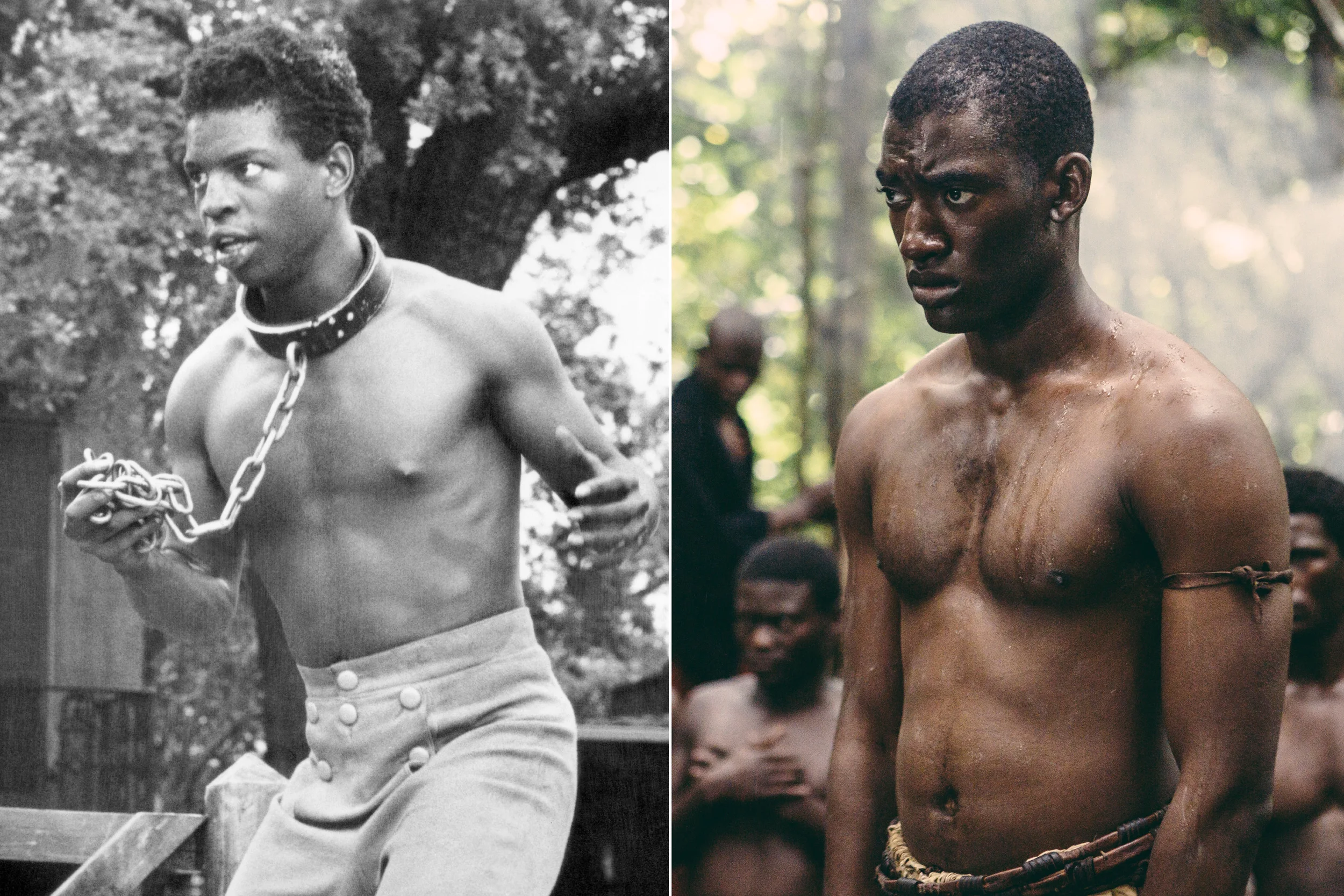 LeVar Burton (left) as Kunta Kinte in the 1977 version of Roots , and Malachi Kirby (right) in the same role in the 2016 remake.