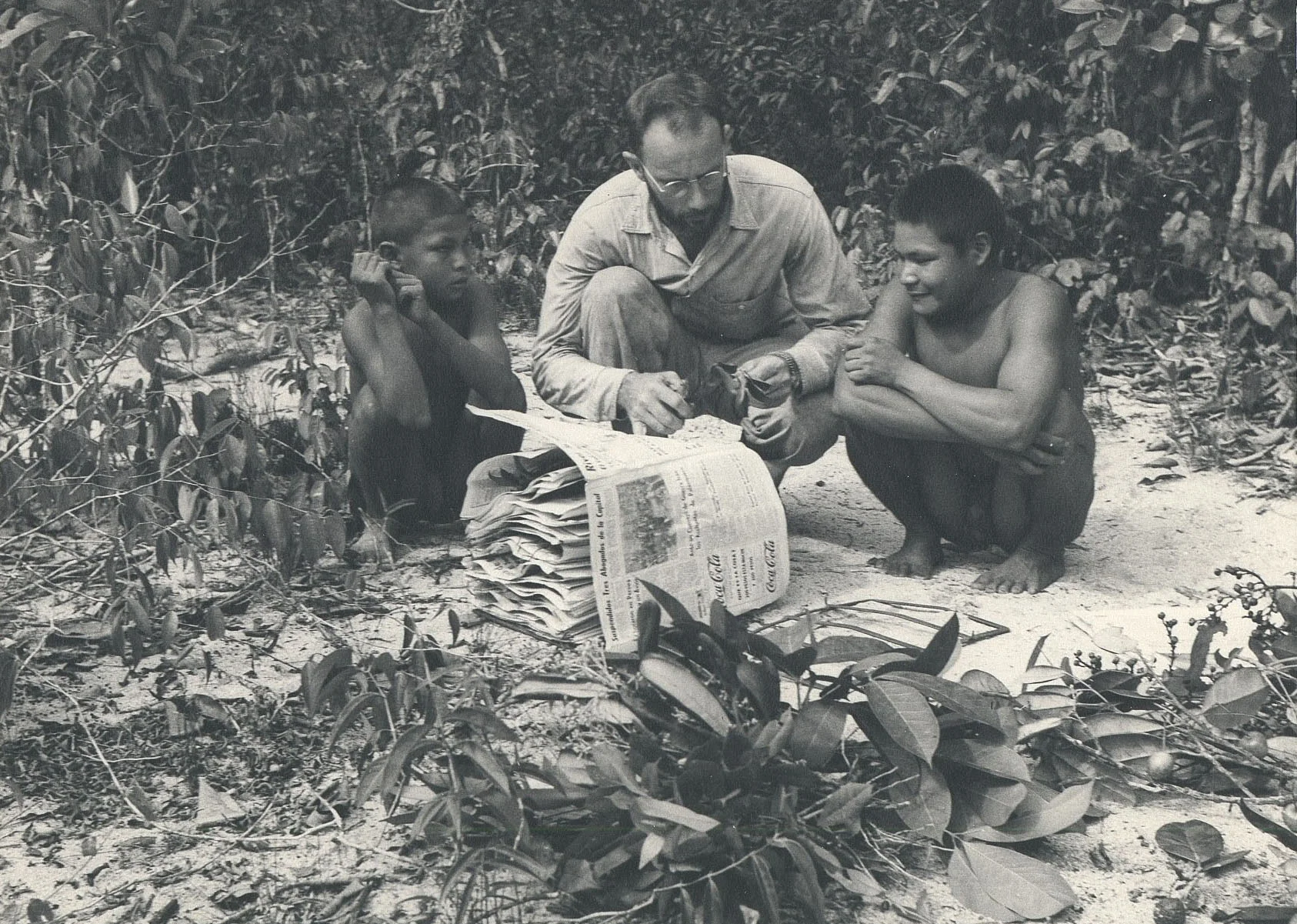 Dr Richard Evans Schultes collecting plants with Maku helpers, 1952.