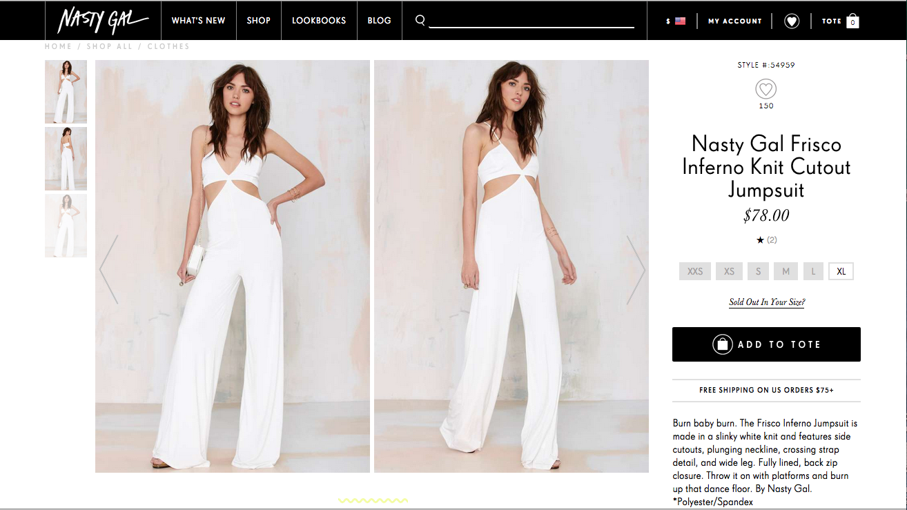 A replica of Balmain's jumpsuit sold at Nasty Gal.