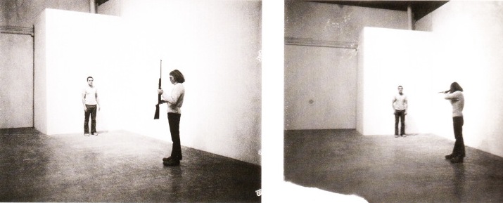 Performance piece titled Shoot , 1971 by Chris Burden.