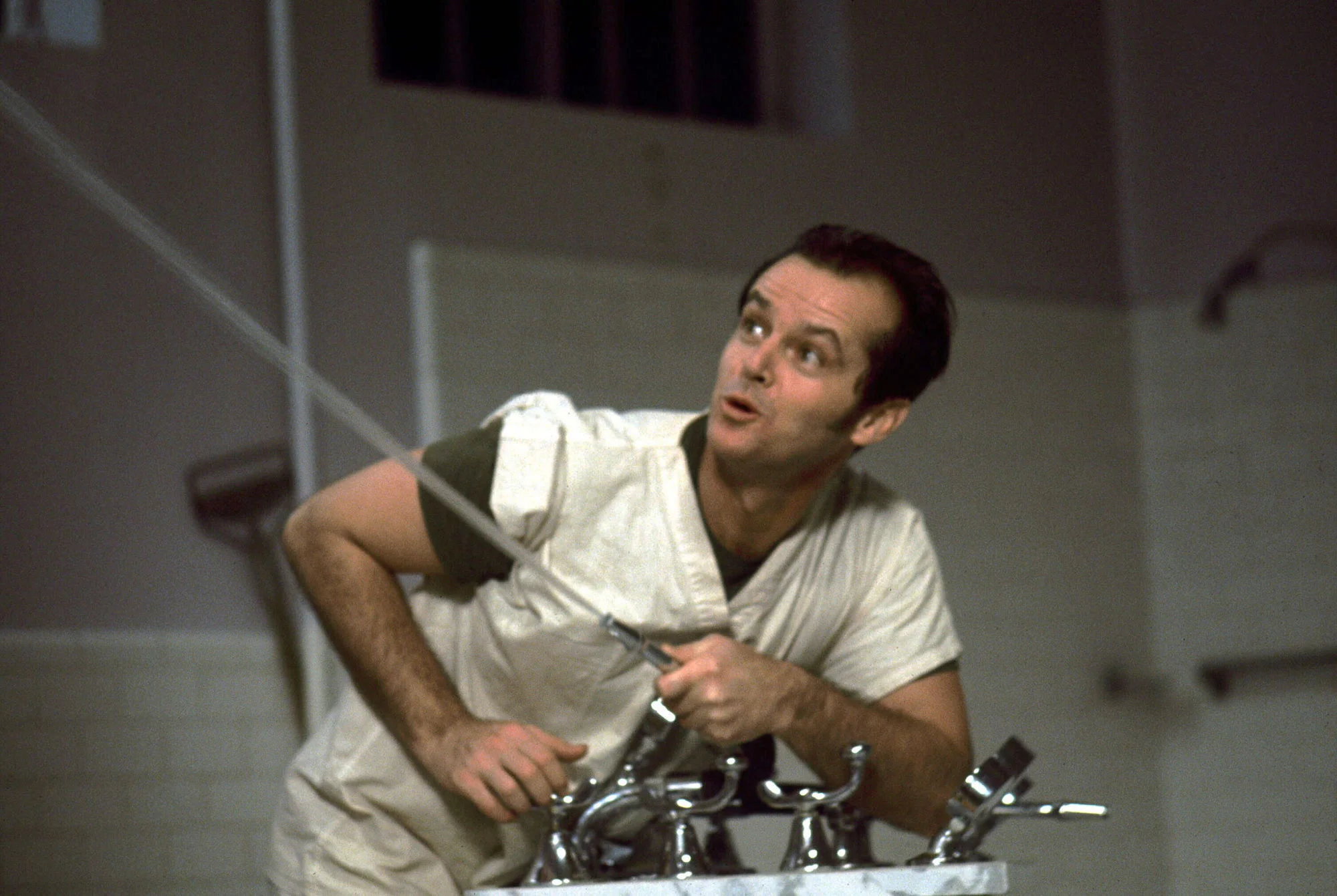 Jack Nicholson as Randle McMurphy in ' One Flew Over the Cuckoo's Nest ' 1975, directed by Miloš Forman.