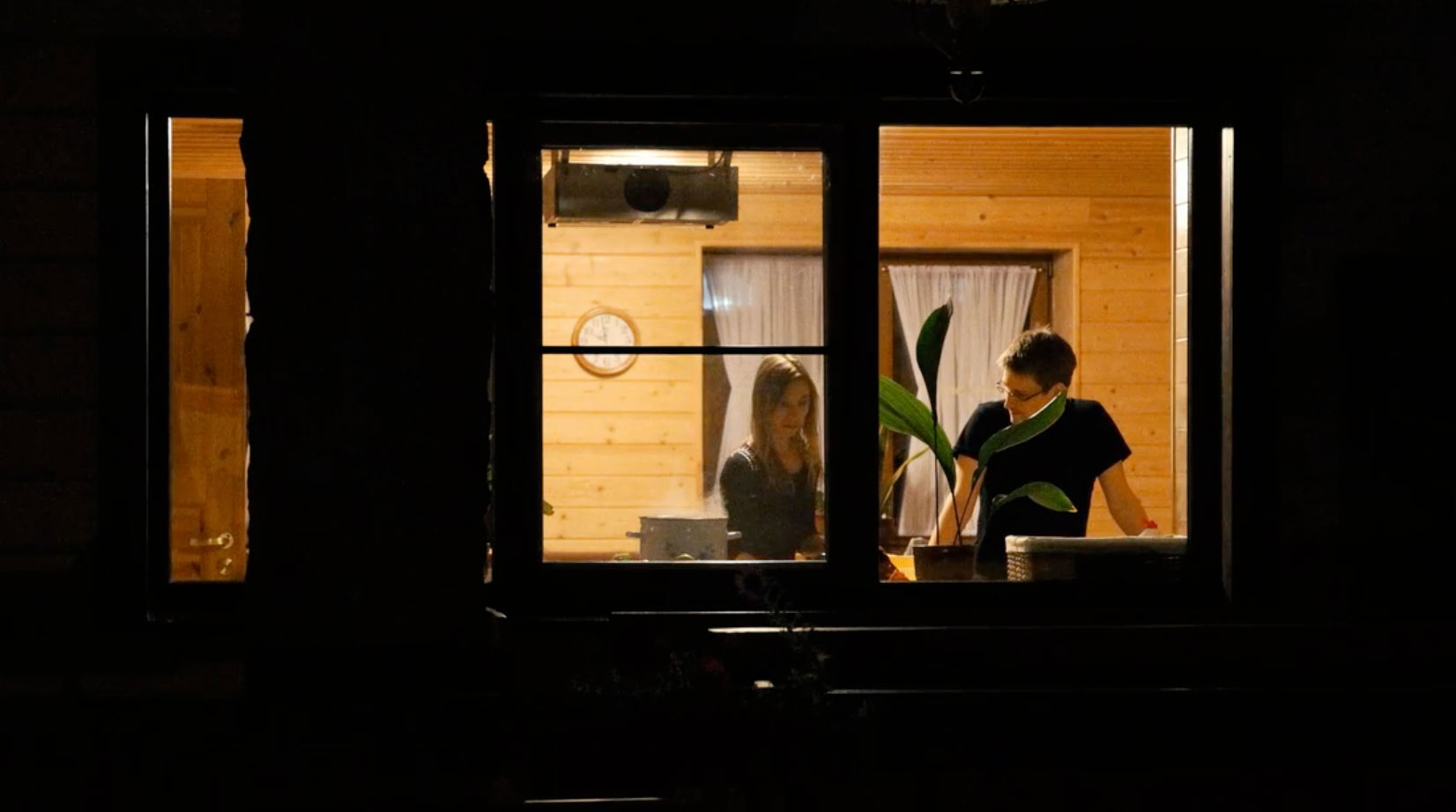 A still from Citizenfour , 2014, showing Edward Snowden and his girlfriend, Lindsay Mills, in Russia.