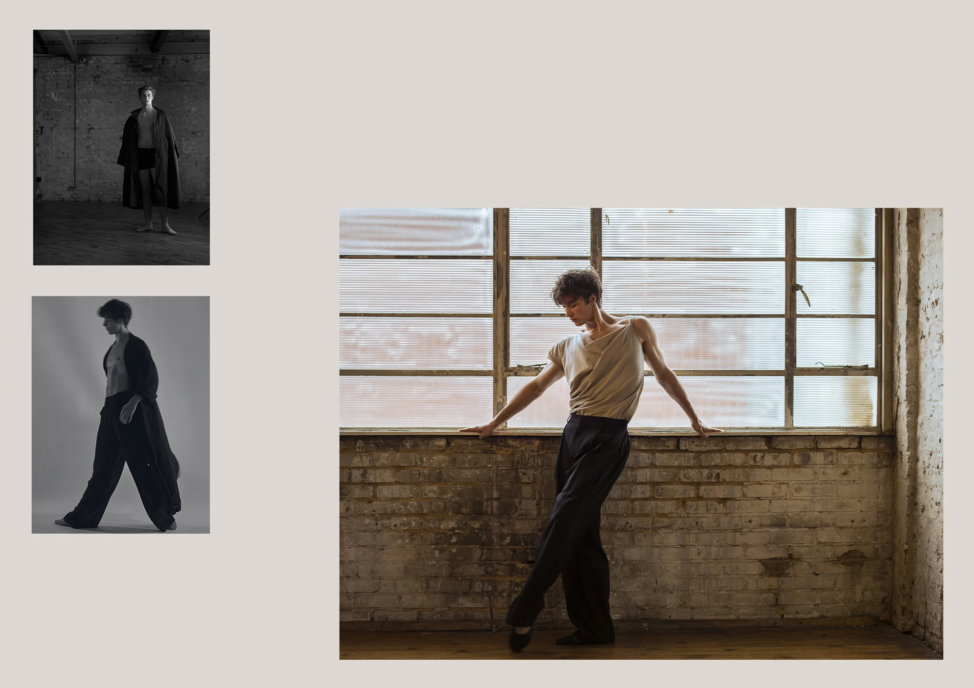 Bottom Left: Full Look by Songzio . Right: Trousers by McQ by Alexander McQueen and Top by MM6 .