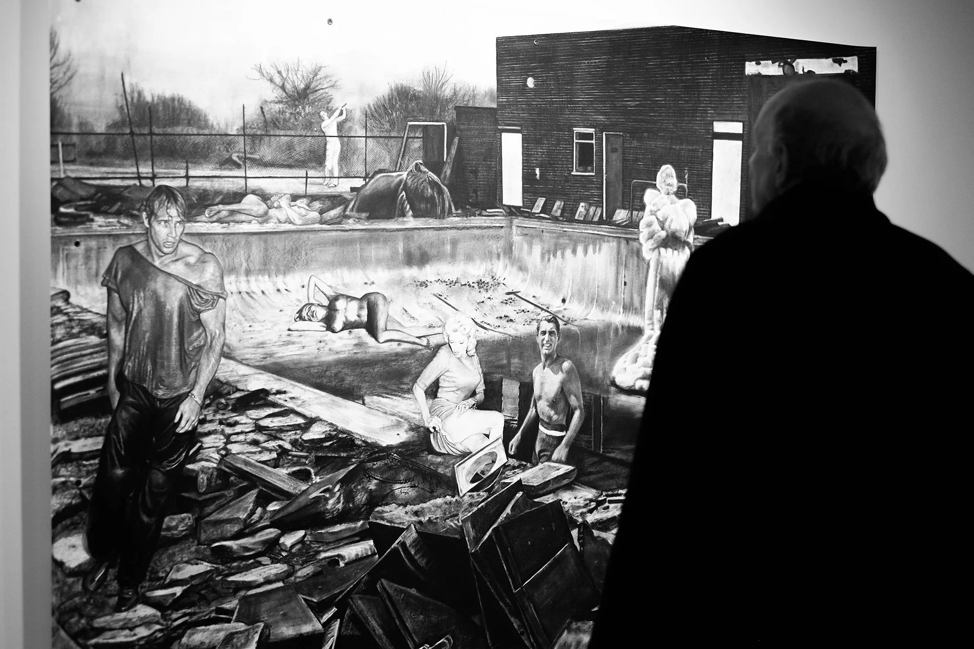Private view of While I'm Still Warm exhibition at The Cob Gallery. Artwork: Swansdown , 2017.