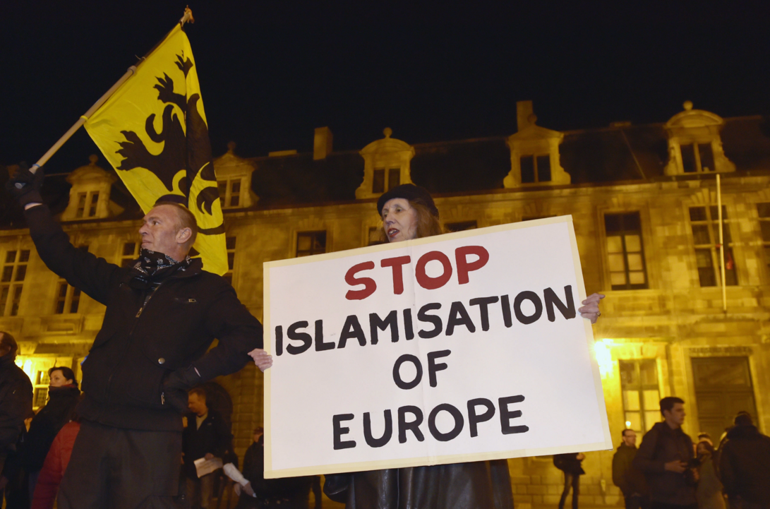 Members of the Belgian branch of Germany's anti-Islam group Pegida taking part in a demonstration in Antwerp, March 2, 2015. Photo source: Eric Vidal/Reuters.