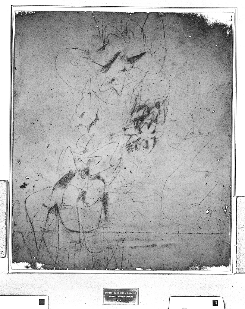 Digitally enhanced infrared scan of Robert Rauschenberg’s Erased de Kooning Drawing, 1953, showing traces of the original drawing by Willem de Kooning.