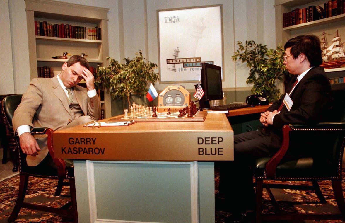 Garry Kasparov in a chess game against IBM supercomputer Deep Blue, 1997. Photo source: Reuters .