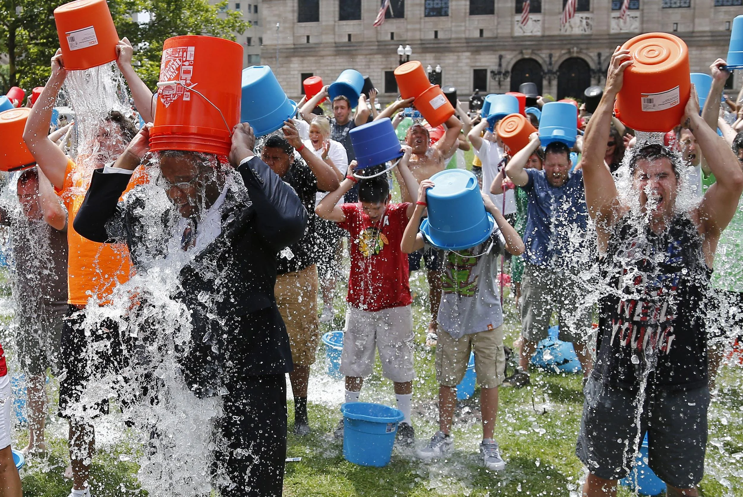 The infamous Ice Bucket Challenge as seen in a charity fundraising in 2014, which helped raise money and awareness for the disease Amyotrophic Lateral Sclerosis. Photo source: Josephine Clackson's blog .