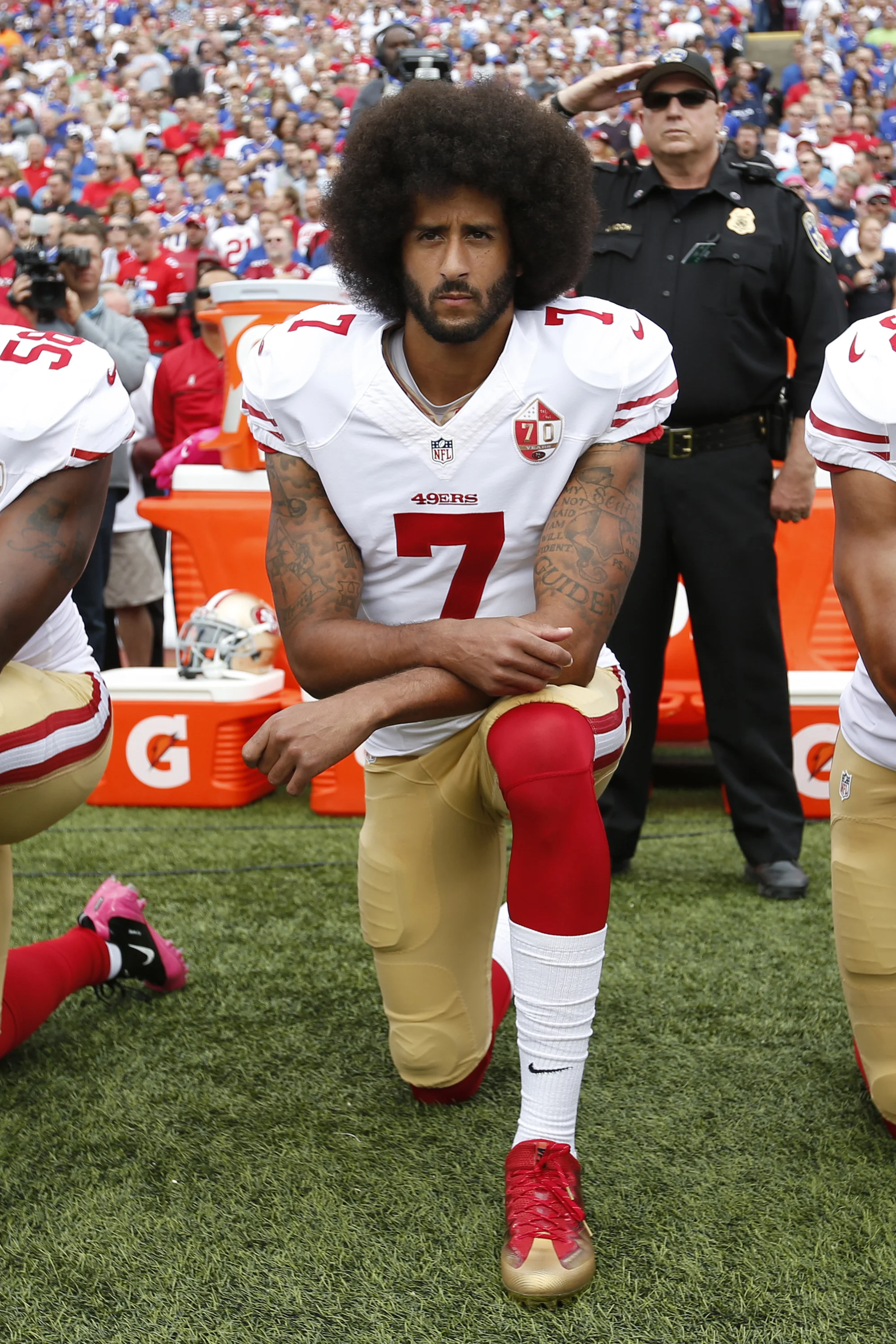 Colin Kaepernick knelt during the anthem before a game in October 2016. Photo Credit: John G Mabanglo/European Press Photo Agency.
