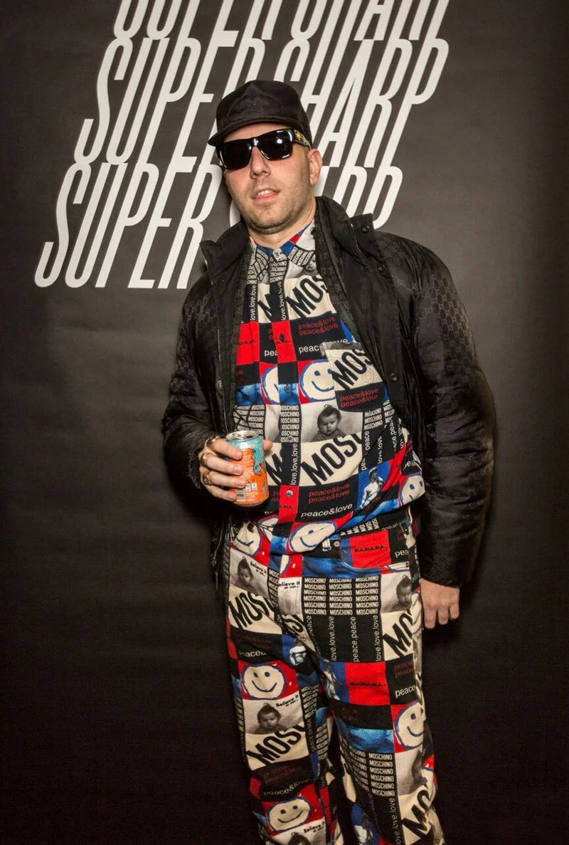 Saul Milton at the opening of SuperSharp exhibition at Fashion Space Gallery