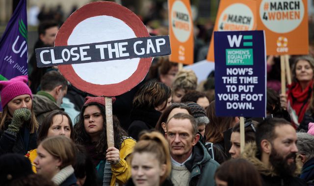 Protesters taking part in the March 4th 2018, during women's rights protest in London. Image Source: Press Associate.