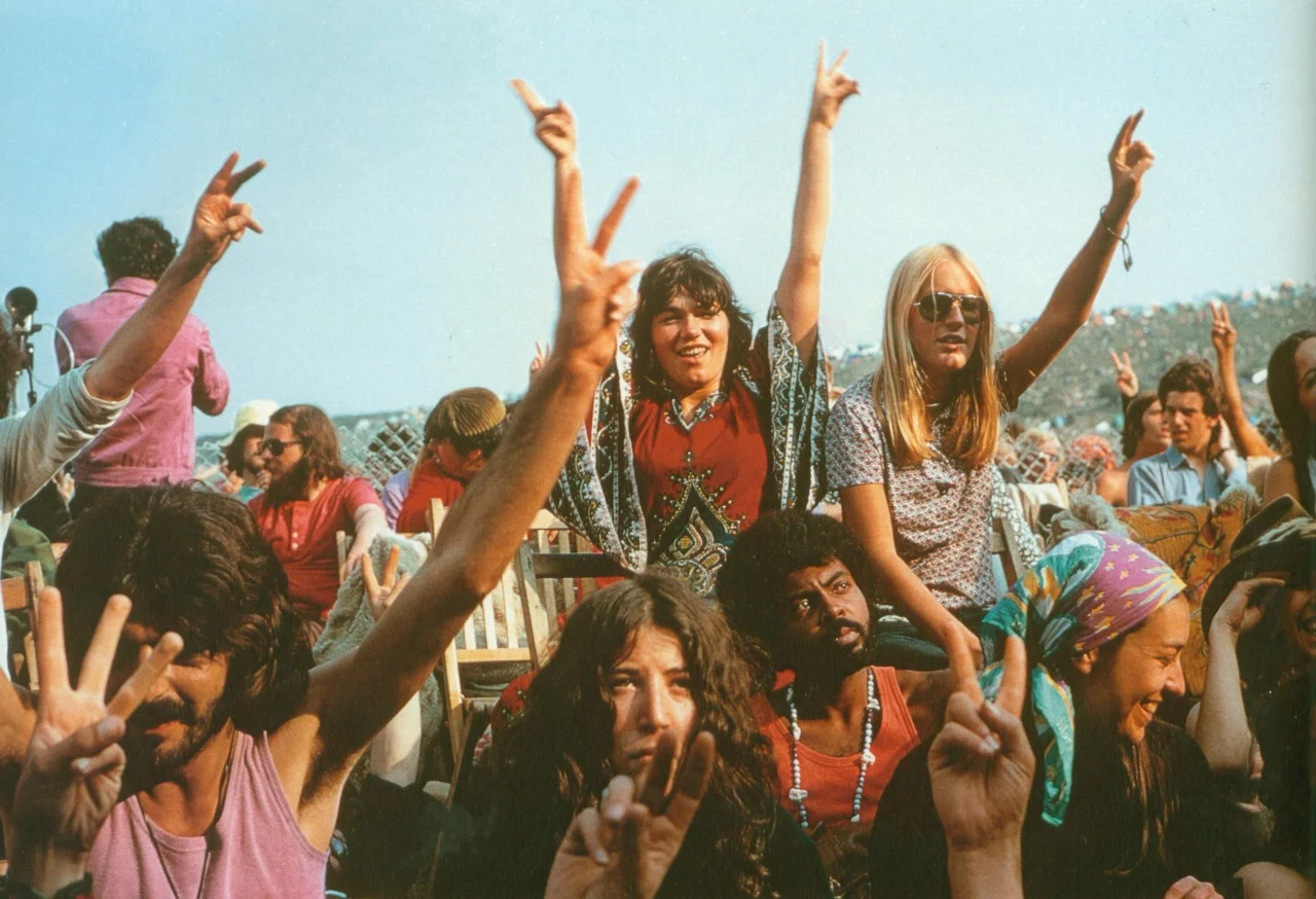 Hippies at the 1969 Isle of Wight Festival. Photo source: Pinterest.