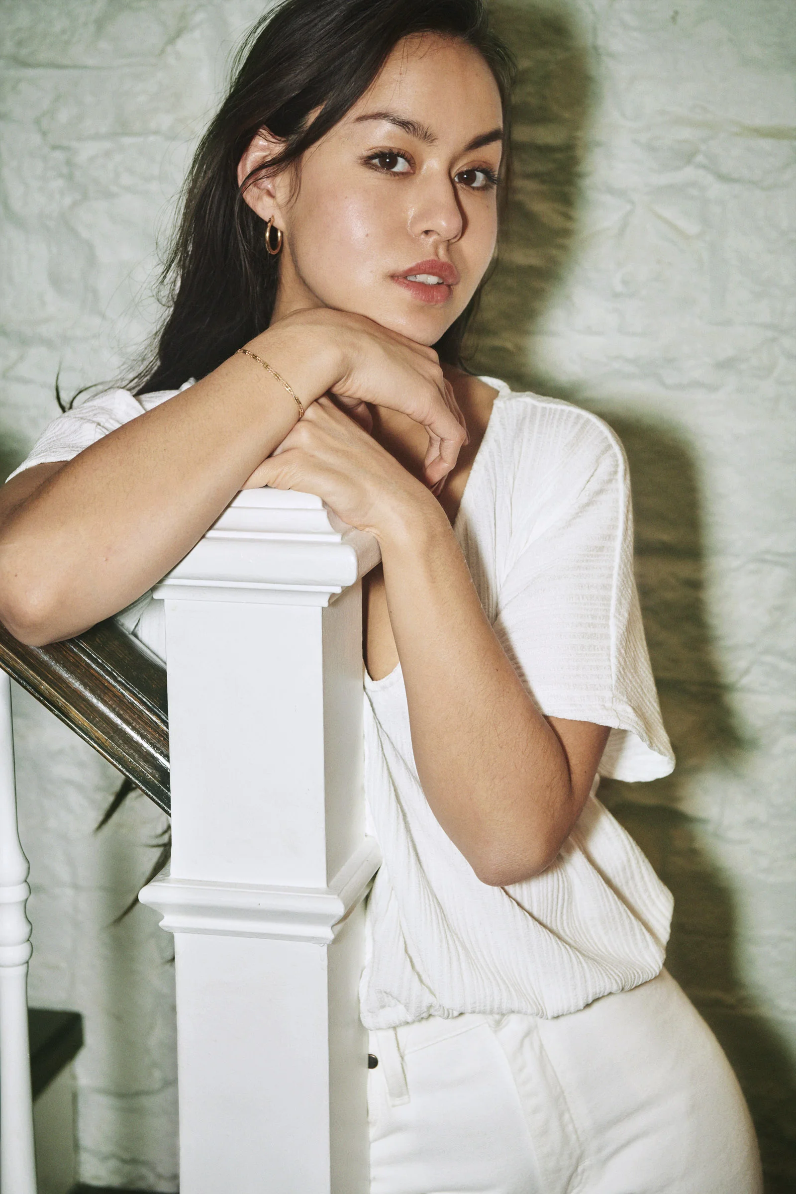 Jeans by Vintage Wrangler , Top by Isabel Marant , Earrings by Sophie Buhai and Bracelet Vintage .
