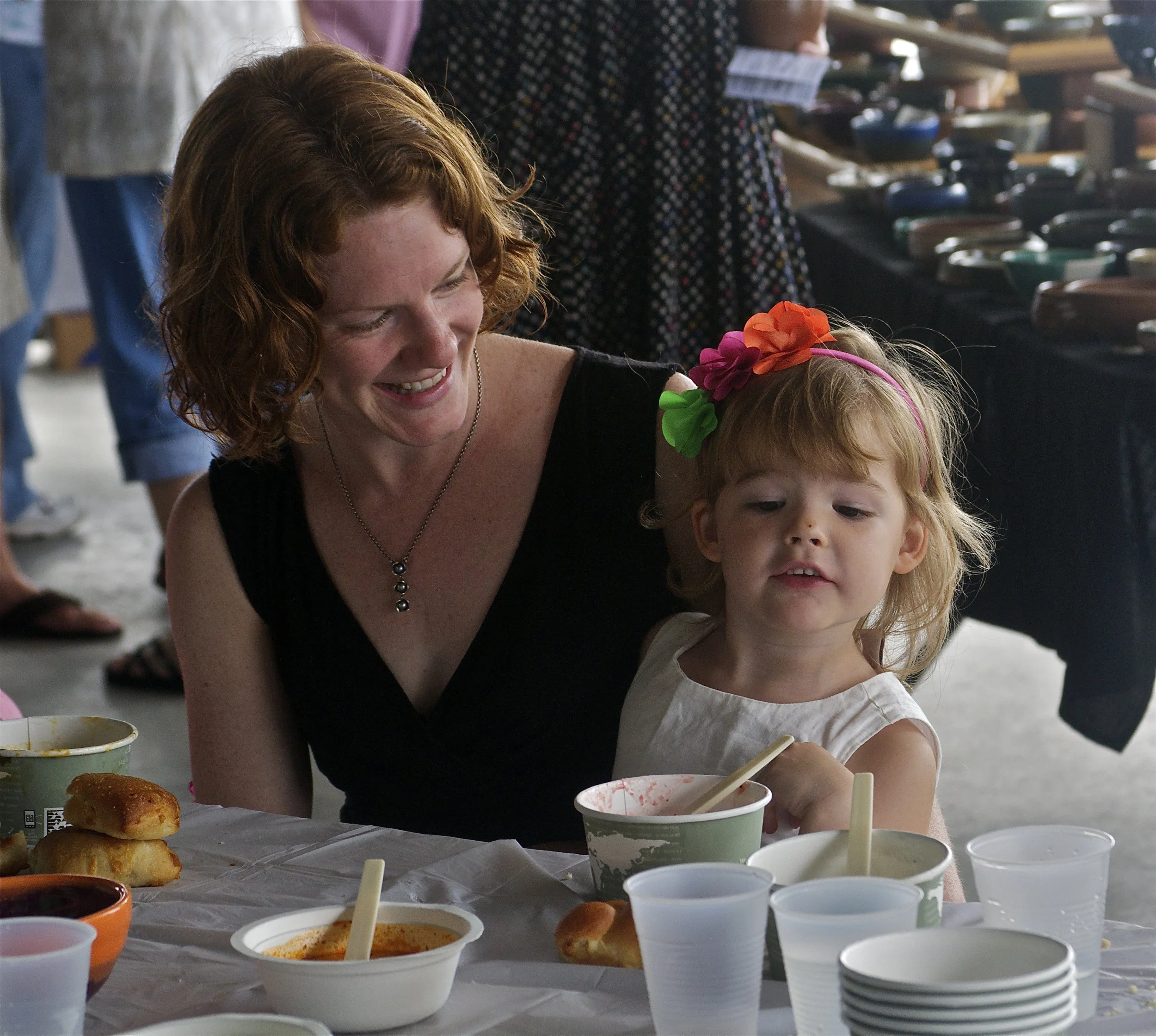A family enjoys the festivities.