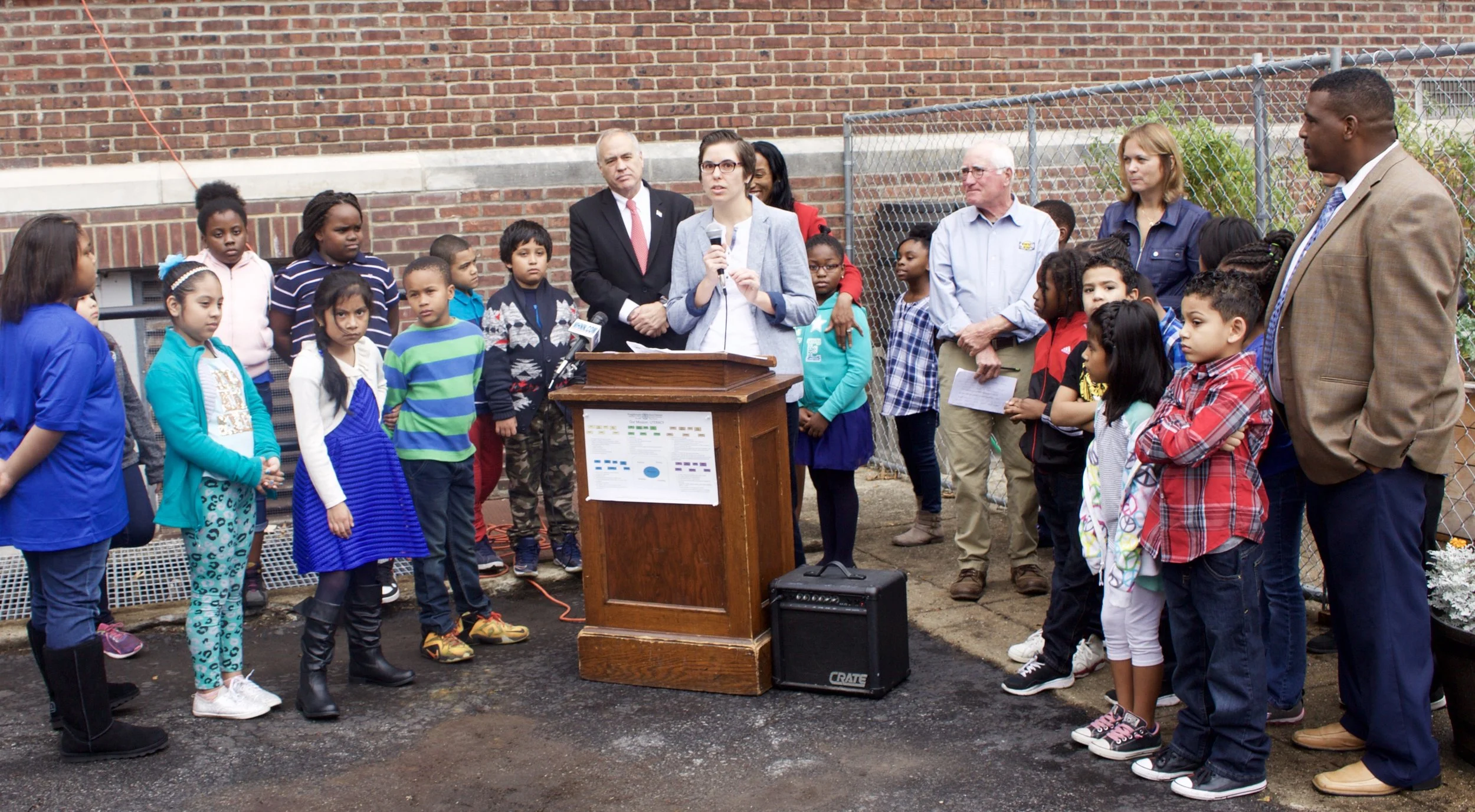 Jamie talks about the successes of the Poughkeepsie Farm-to-School Program at Mr. DiNapoli's press conference.