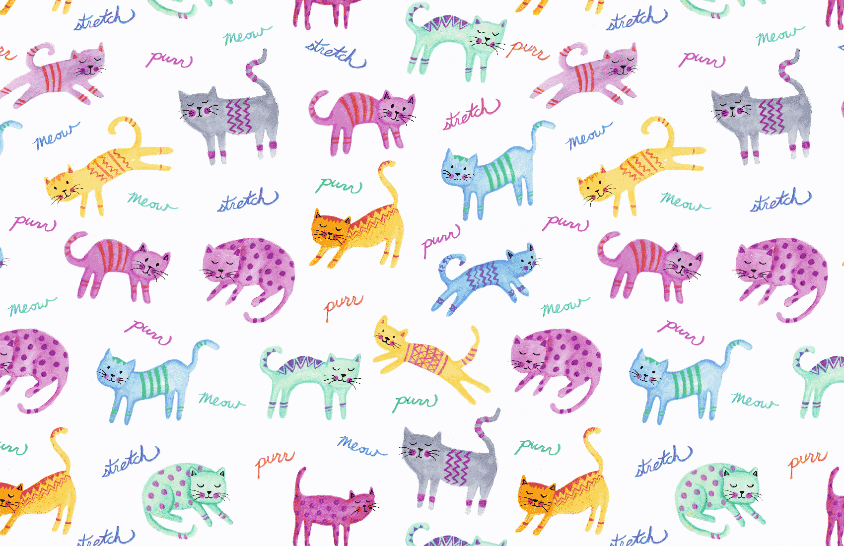 Watercolor Kitty Print - Multi CW