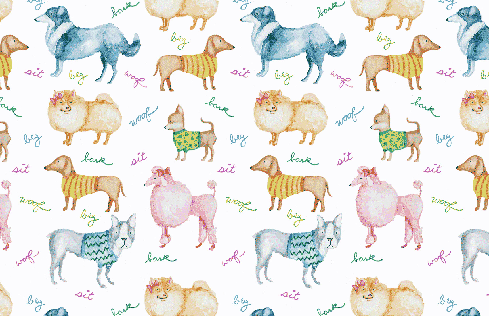 Watercolor Doggie Print - Multi CW