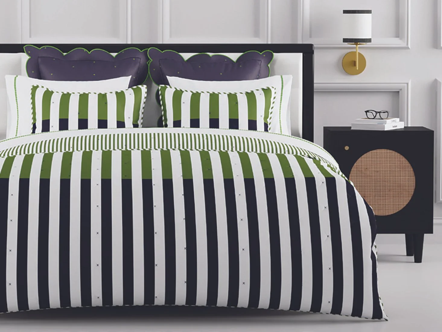 Color Block Stripe Quilt - Navy & Green