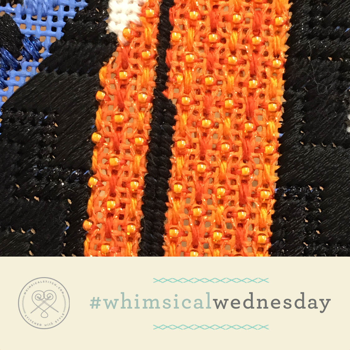 Click on image to see on whimsicalstitch.com's Instagram account. Visit instagram.com/whimsicalstitch to see a library of stitched samples for select #whimsicalwednesday and #smallspacesunday stitch diagrams.