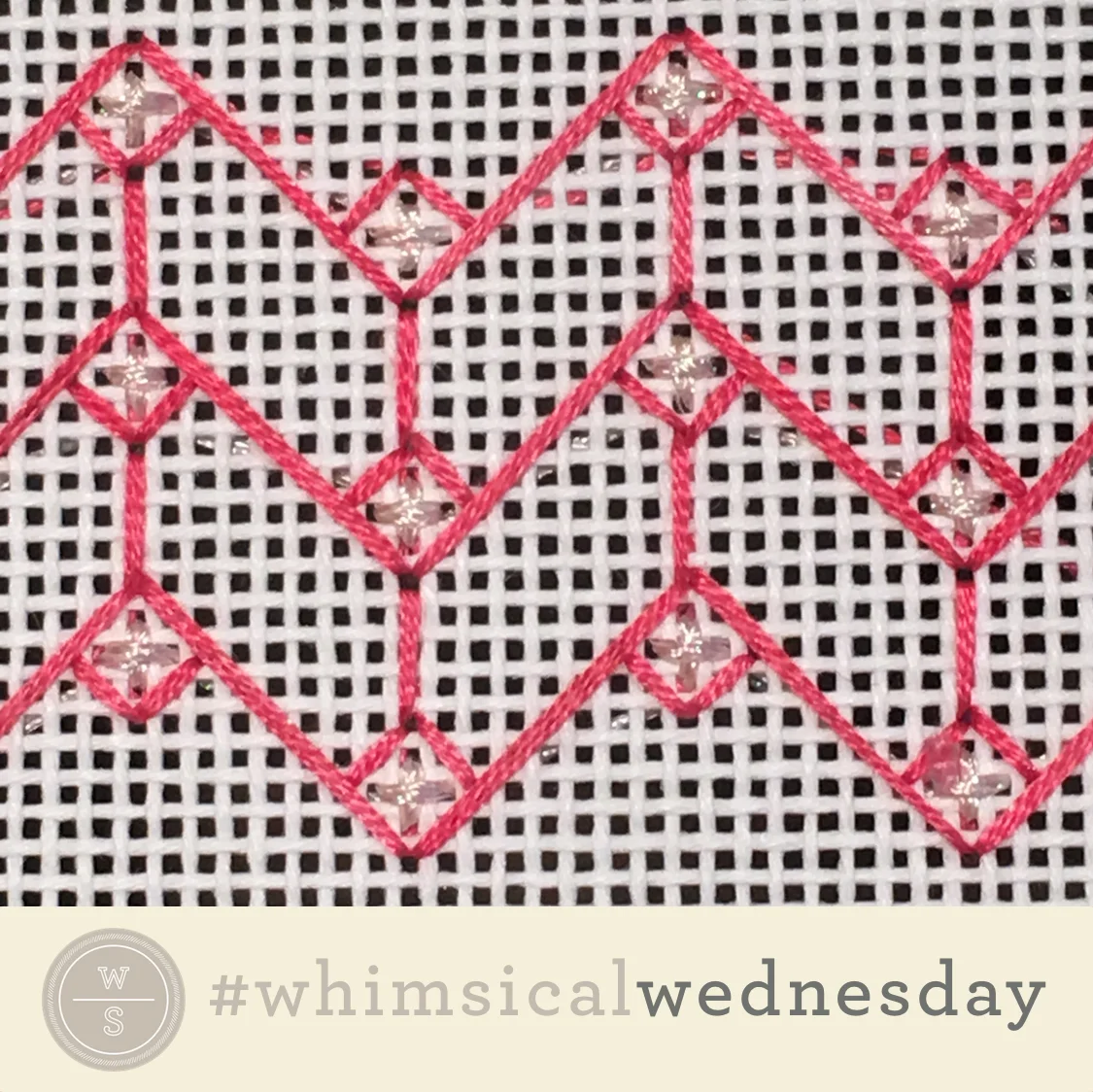 Click on image to see on whimsicalstitch.com's Instagram account. Visit instagram.com/whimsicalstitch to see a library of stitched samples for select #whimsicalwednesday and #smallspacesunday stitch diagrams.