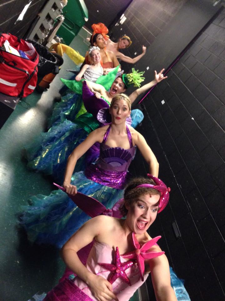  Mermaid bobsled backstage during The Little Mermaid at Olney Theatre. &nbsp;Costumes by Pei Lee. 