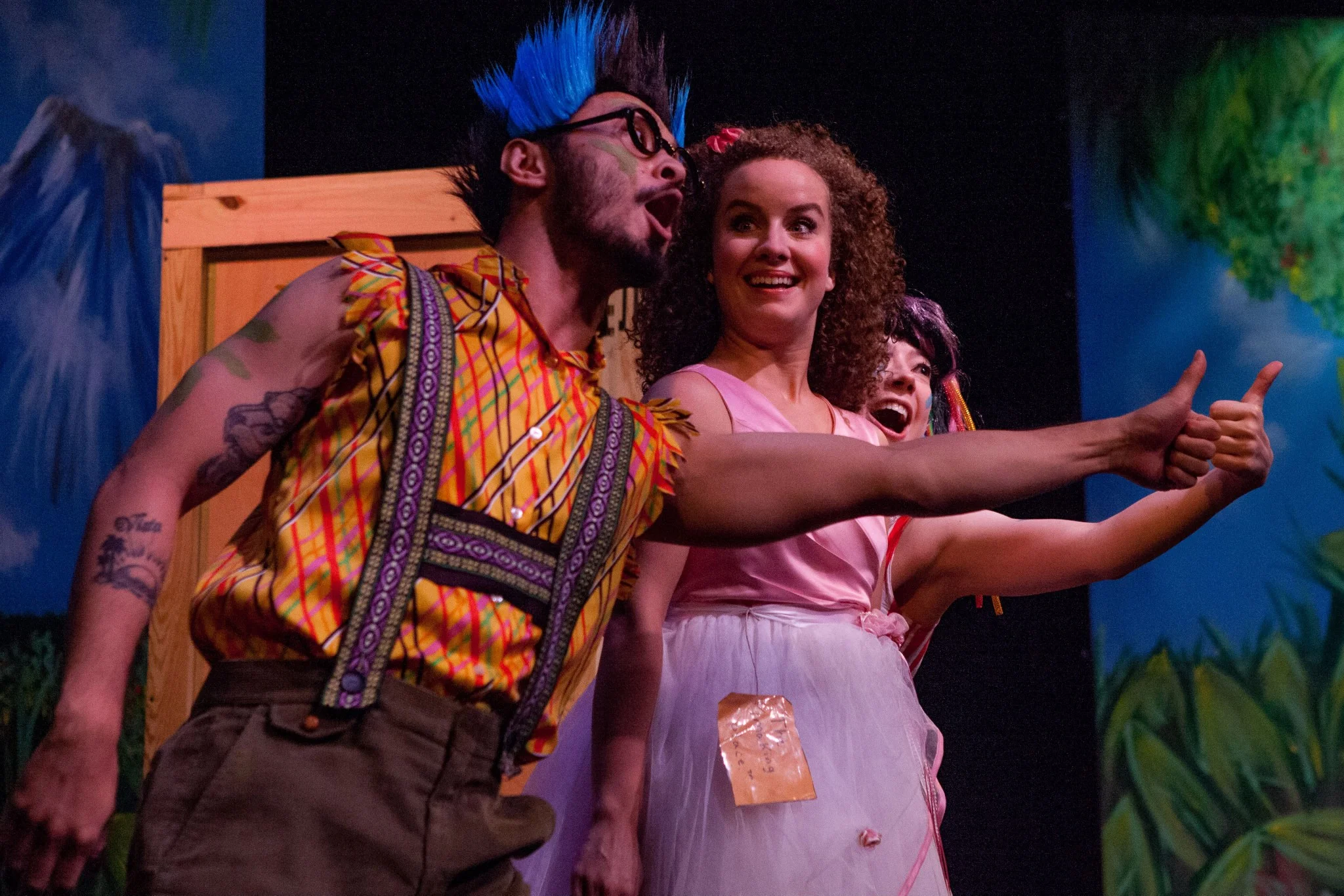 Rosa is challenged by the Bad Bads in Good Good Trouble on Bad Bad Island at NextStop Theatre. Directed by Danny Tippett, Photo by Matt Rose Photography.
