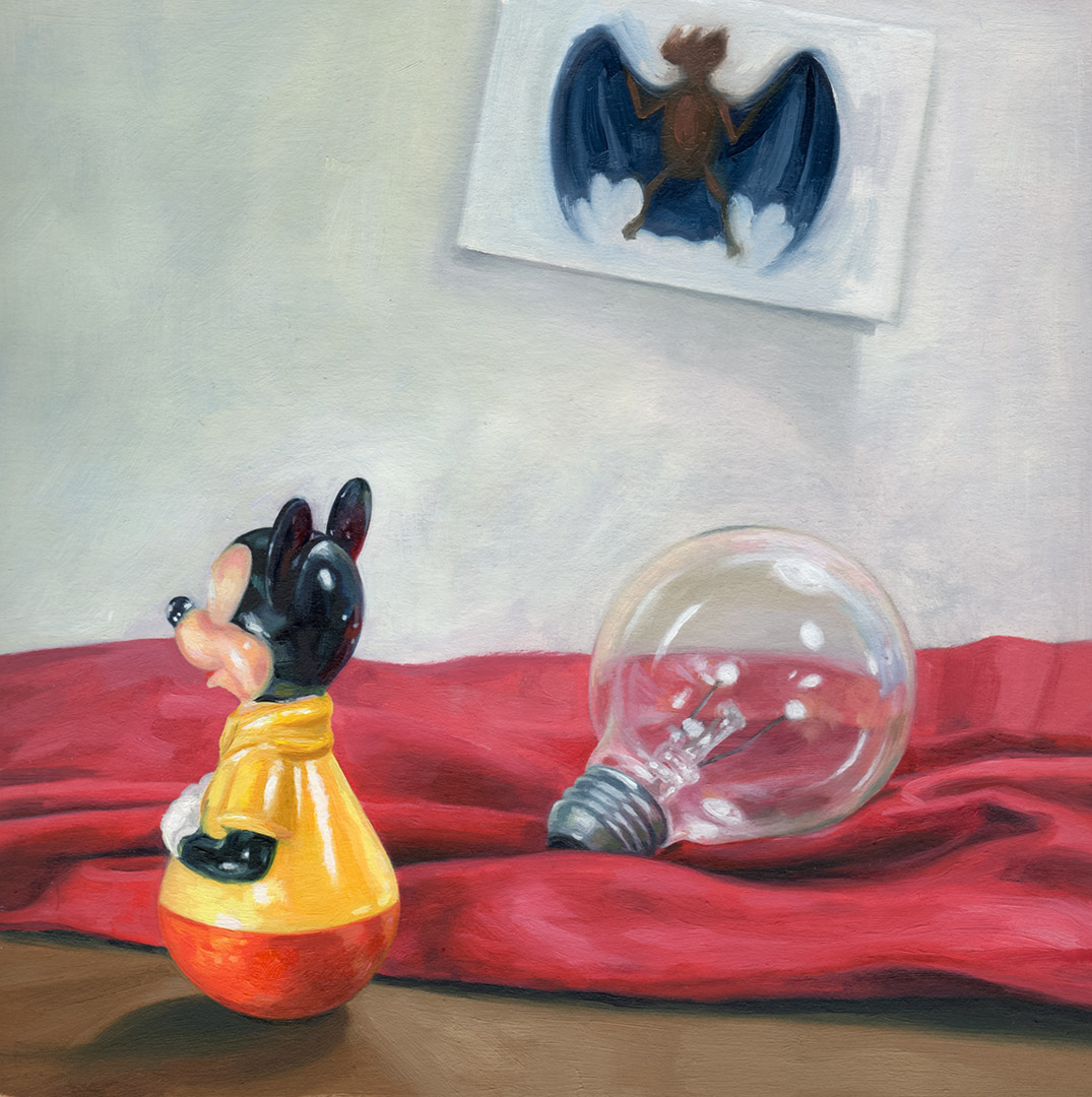 Mouse And Bat oil on milk carton paper 8 x 8 2015