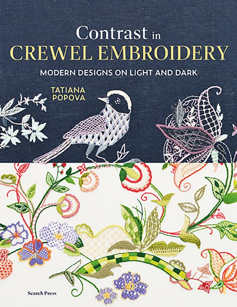 Contrast in Crewel Embroidery: Modern designs on light and dark