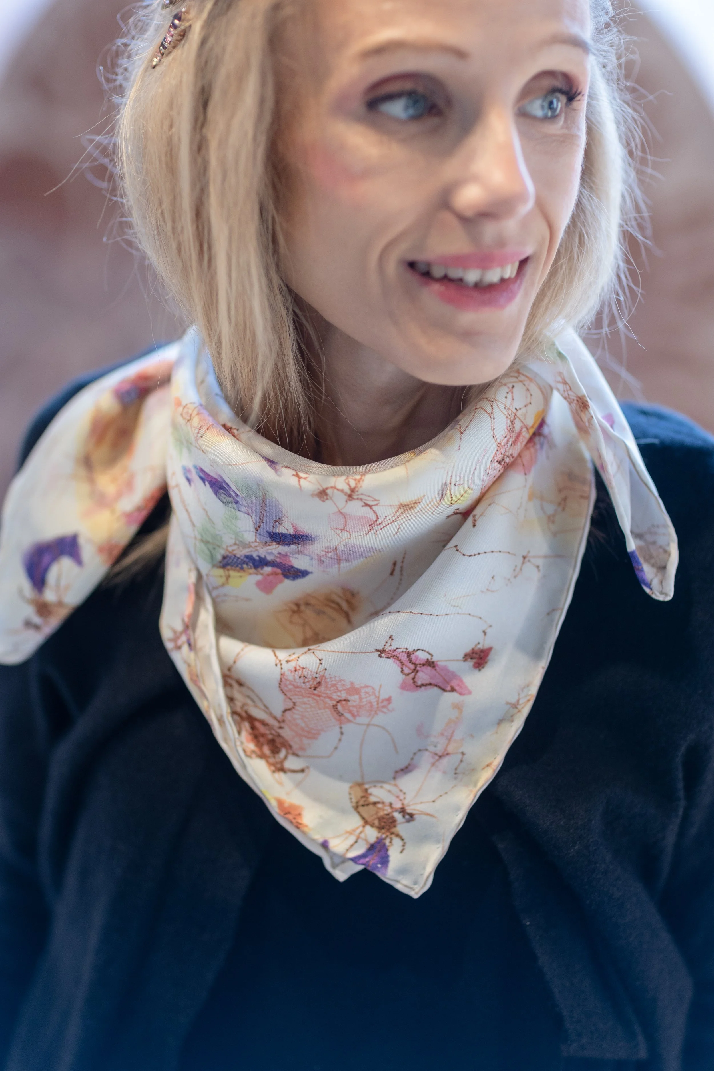 Photoshoot image with Selfie print scarf (original design) (2022)