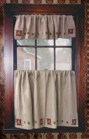 A valance can hide a shade or give a nice finishing touch. The curtain and valance combo include a creating a custom design border with our Simple Rose Border with squares.