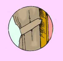 Simple self-fabric hold backs are another alternative for clearing the curtains of the window for more light. They hook with small metal loops to a tiny cup hook that screws in to the molding. 1 1/2 " wide x 12" long. Hold backs are $18 per pair.