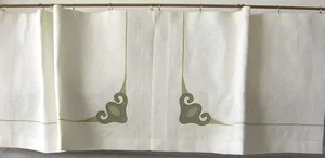 Wave: a lyrical and romatic abstract wave with horizontal & vertical satin stitch lines, show here in loden and bright green. The wave (loden portion) itself is 5 inches by 5 inches, $45.00 per motif.