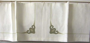 Wave : a lyrical and romatic abstract wave with horizontal & vertical satin stitch lines, show here in loden and bright green. The wave (loden portion) itself is 5 inches by 5 inches, $45.00 per motif.