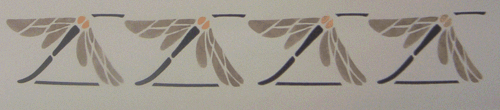 Dragonfly Stencil - shown below in gray, black and gold. A template is also available for this design. The border is 4 1/2 inches high. $45.00 per repeat